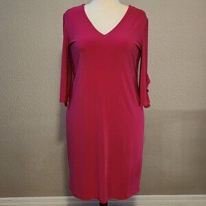 Clara Sun Woo Ruffle Cuff Dress, Hot Pink Fuchsia, Size 14 Large